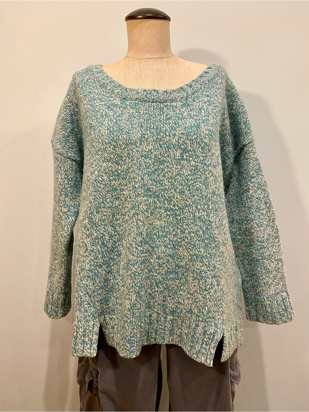 Fine Collection Cozy Turquoise Marled Knit Sweater - Women's Relaxed Pullover.